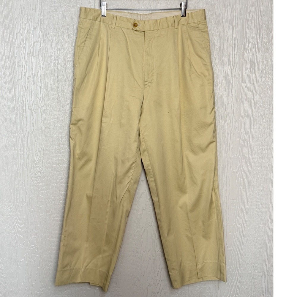 Neiman Marcus Mens 36 Pleated Cotton Trousers Tan Khaki Italy Dress Pants